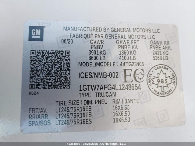 GMC l96 - flexible fuel engine, iron 2020 1GTW7AFG4L1248654 Image 9