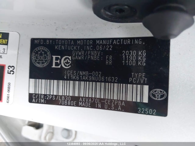 4T1K61AK9NU061632 Toyota a25a-fks