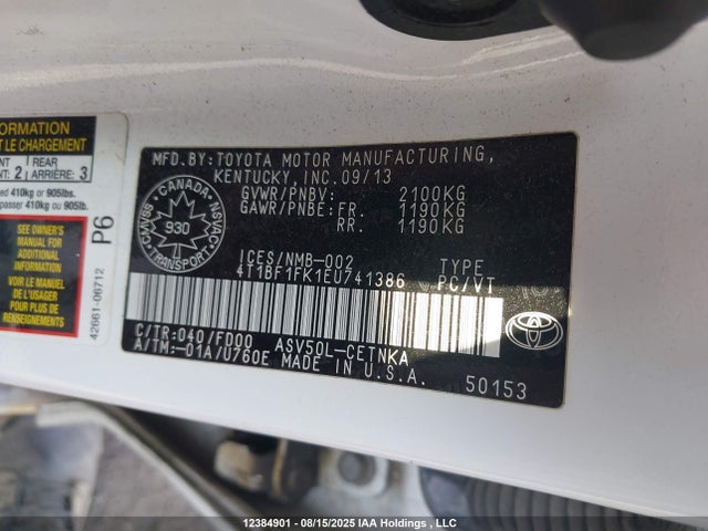 4T1BF1FK1EU741386 Toyota 2ar-fe