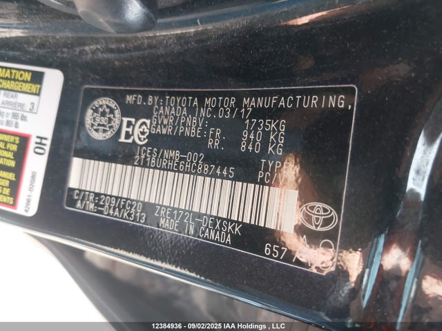 2T1BURHE6HC887445 Toyota 2zr-fe