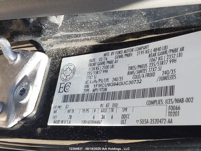 1FMCU9G94GUC30732 Ford 2016