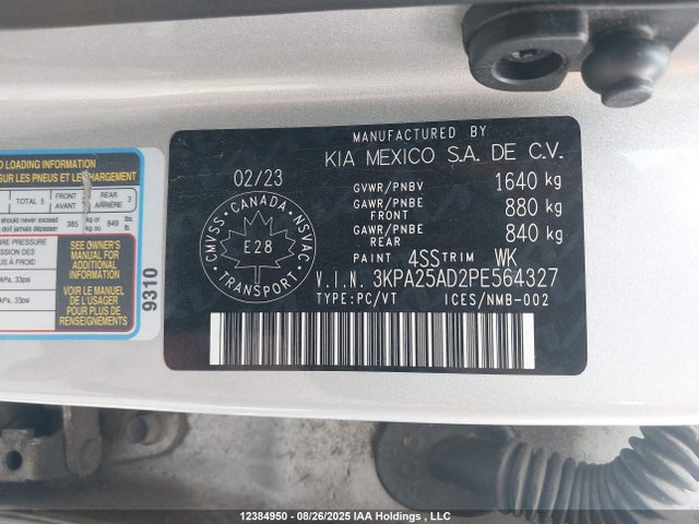 3KPA25AD2PE564327 KIA mpi gamma ii