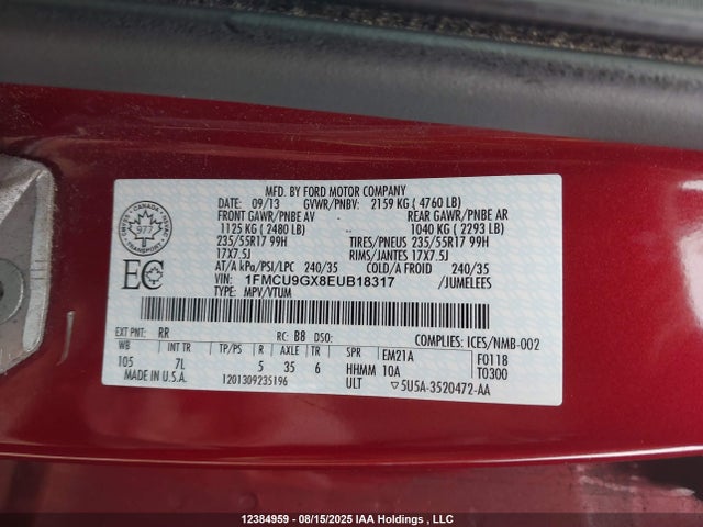 1FMCU9GX8EUB18317 Ford 2014