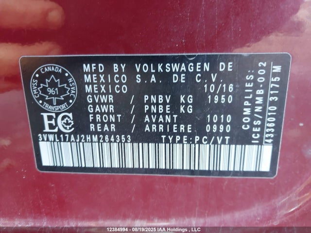 3VWL17AJ2HM264353 Volkswagen 1.8 tsi