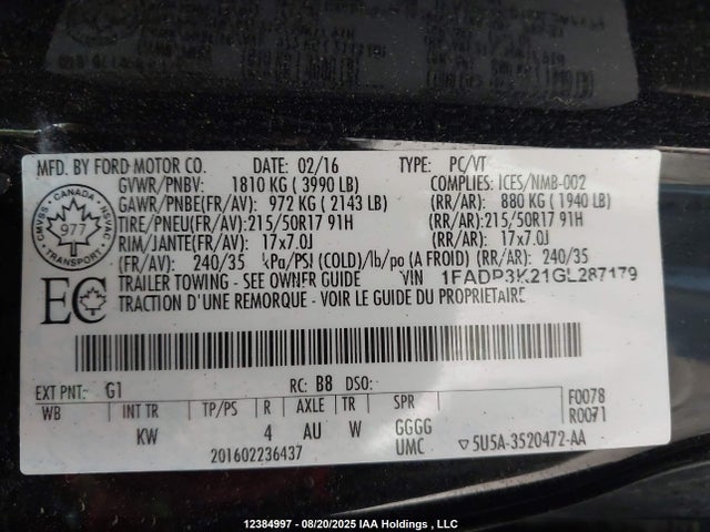 Aukcja sprzedaży 2016 Ford Focus Se, vin: 1FADP3K21GL287179, numer aukcji: 12384997