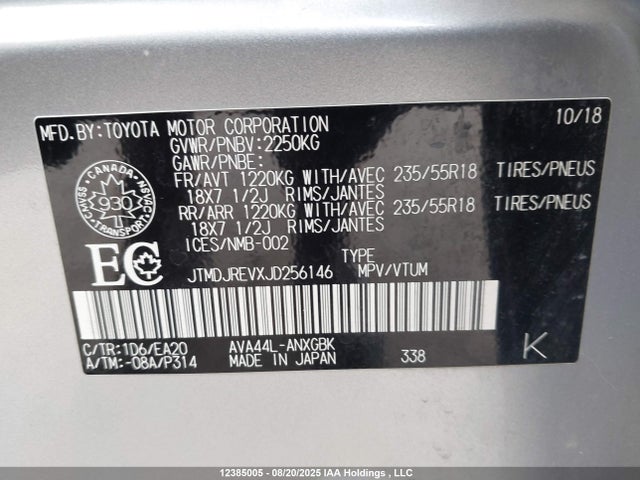 JTMDJREVXJD256146 Toyota 2ar-fxe, 2jm+2fm