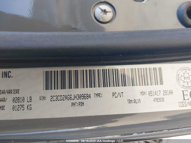 Dodge Challenger 2018 2C3CDZAG6JH309684 Image 9