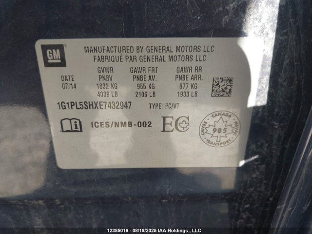 1G1PL5SHXE7432947 Chevrolet luw