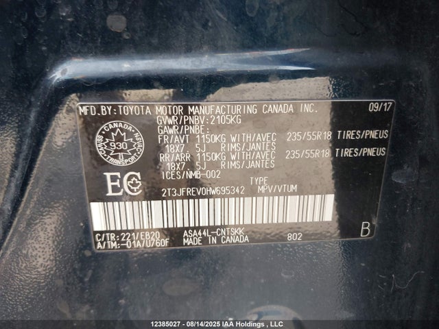 Toyota 2ar-fe 2017 2T3JFREV0HW695342 Image 9