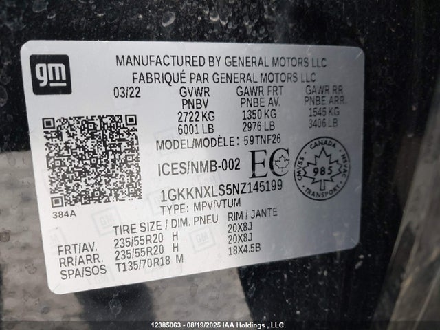 1GKKNXLS5NZ145199 GMC lgx