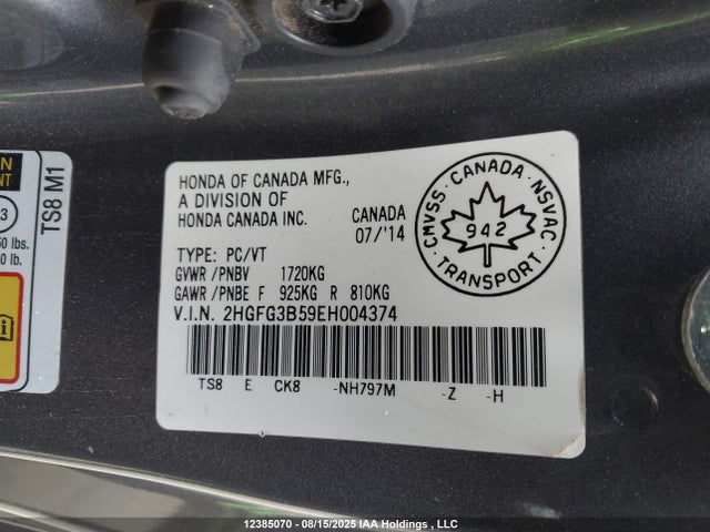 2HGFG3B59EH004374 Honda r18z1