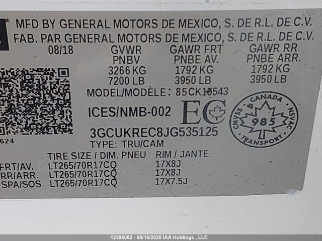 3GCUKREC8JG535125 Chevrolet Silverado 1500 1lt/2lt