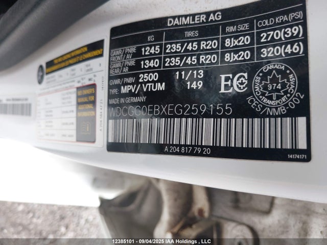 WDCGG0EBXEG259155 Mercedes-Benz Glk-Class
