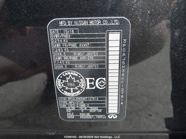 3PCAJ5M38KF127814 Infiniti QX50