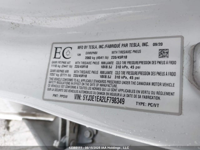 5YJ3E1EA2LF798349 Tesla MODEL 3