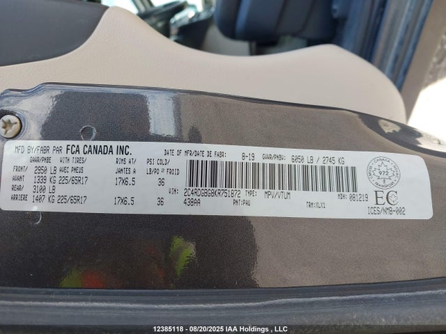 2C4RDGBG8KR751872 Dodge Grand Caravan