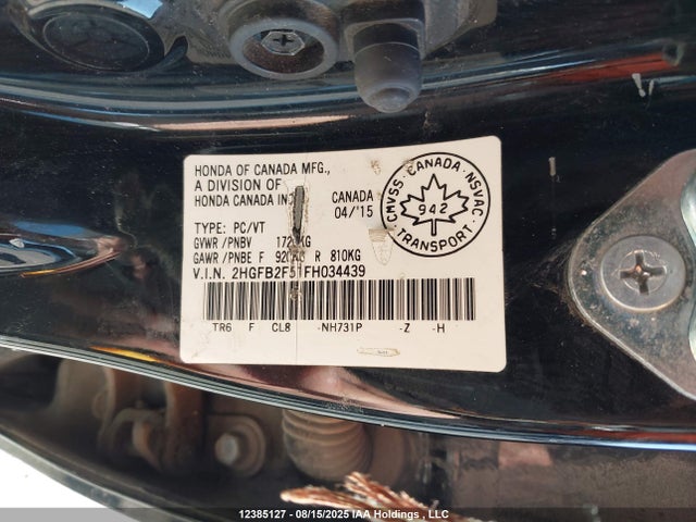 Honda r18z1 2015 2HGFB2F51FH034439 Image 9