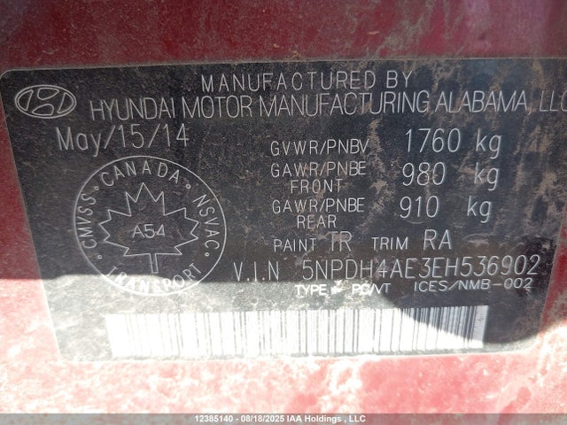 Hyundai dohc mpi nu 2014 5NPDH4AE3EH536902 Image 9
