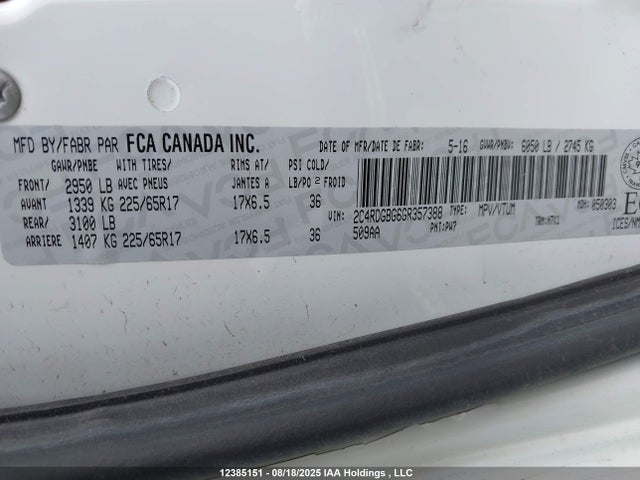 2C4RDGBG6GR357388 Dodge Grand Caravan