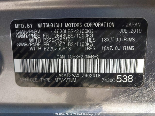 Mitsubishi tc/ic mivec 2020 JA4AT3AAXLZ602418 Image 18