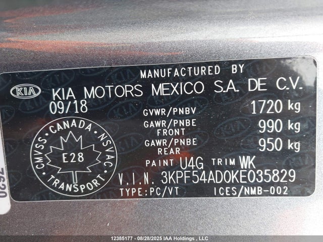 3KPF54AD0KE035829 KIA mpi nu