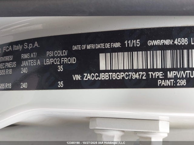 Jeep Renegade 2016 ZACCJBBT6GPC79472 Image 9