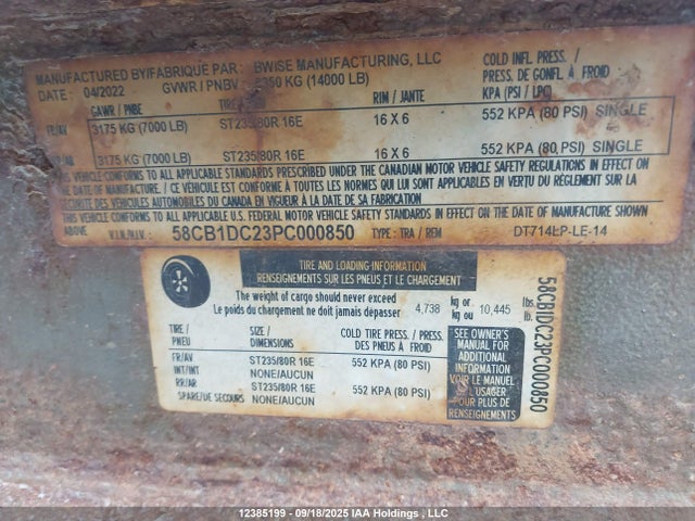 Trailer 2023 2023 58CB1DC23PC000850 Image 9
