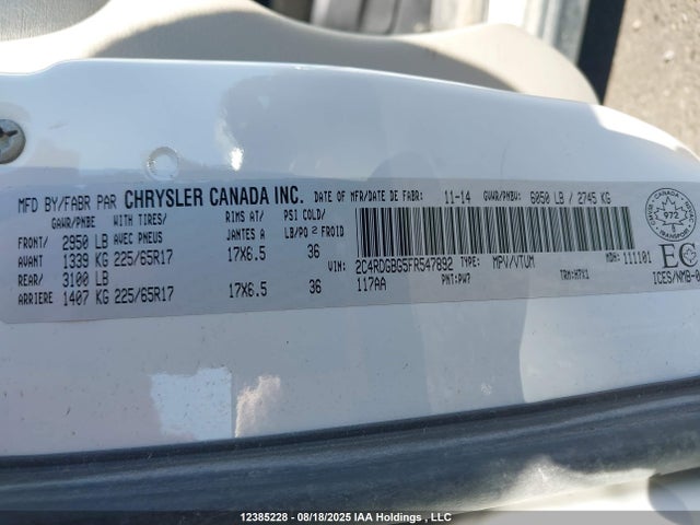 Dodge Grand Caravan Se 2015 2C4RDGBG5FR547892 Image 16