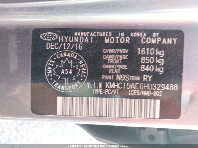 Aukcja sprzedaży 2017 Hyundai Accent, vin: KMHCT5AE6HU329488, numer aukcji: 12385231