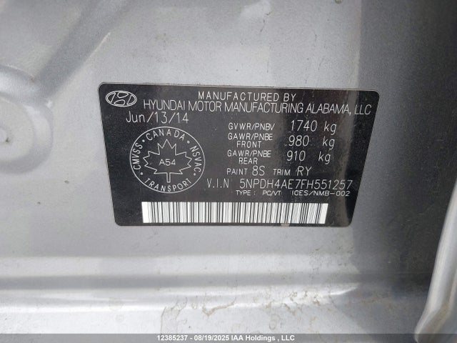 Hyundai dohc mpi nu 2015 5NPDH4AE7FH551257 Image 19