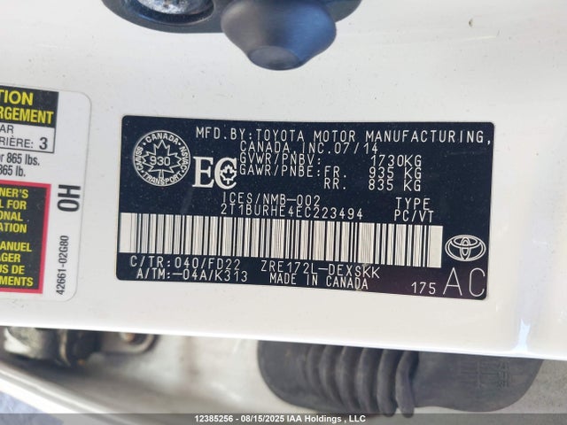 Toyota 2zr-fe 2014 2T1BURHE4EC223494 Image 9