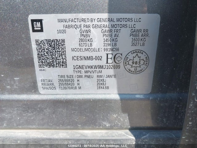 1GNEVHKW9MJ102699 Chevrolet lfy