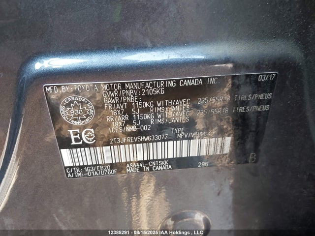 Toyota 2ar-fe 2017 2T3JFREV5HW633077 Image 9