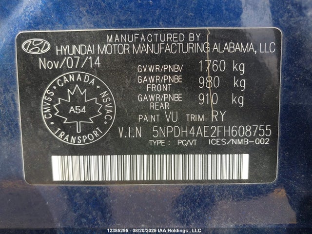 Hyundai dohc mpi nu 2015 5NPDH4AE2FH608755 Image 9