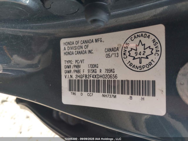 Продаж на аукціоні авто 2013 Honda Civic Lx, vin: 2HGFB2F4XDH020656, номер лоту: 12385300