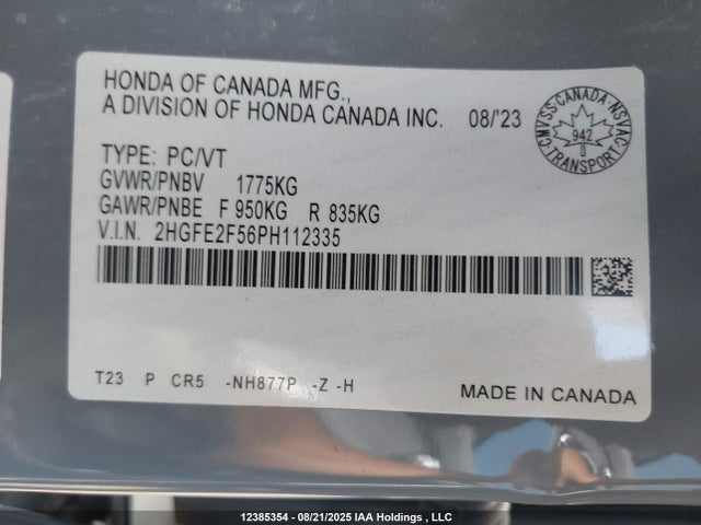 Honda k20c2 2023 2HGFE2F56PH112335 Image 9