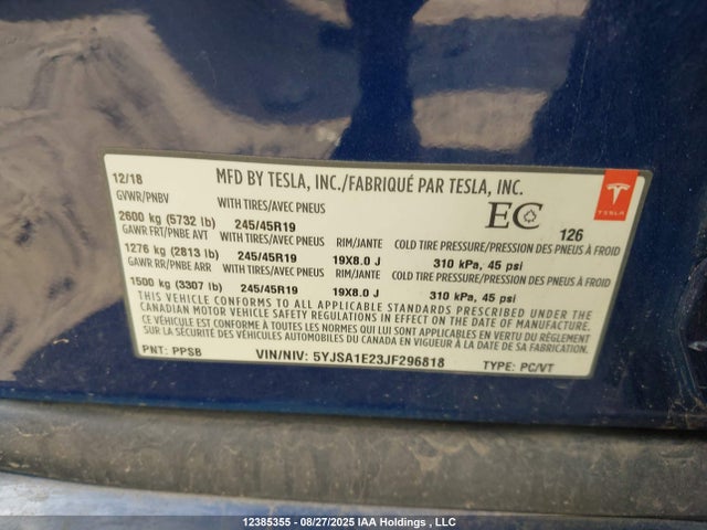 Tesla MODEL S 2018 5YJSA1E23JF296818 Image 9