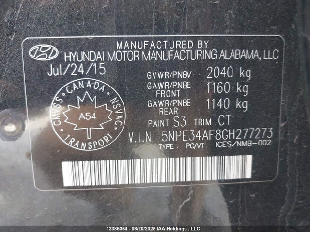 5NPE34AF8GH277273 Hyundai dohc gdi theta-ii
