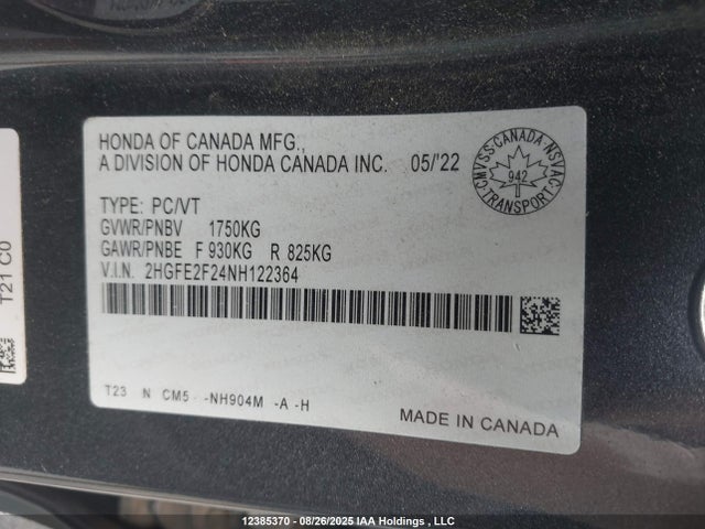 Honda Civic 2022 2HGFE2F24NH122364 Image 31