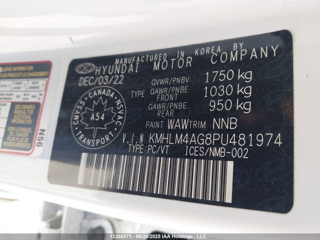 KMHLM4AG8PU481974 Hyundai mpi nu pe
