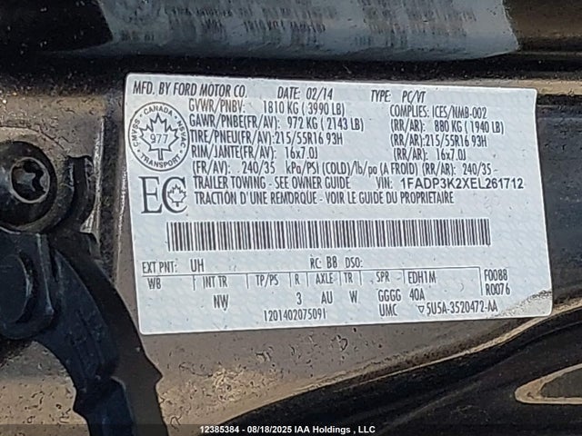 1FADP3K2XEL261712 Ford 2014