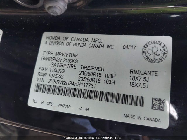 2HKRW2H94HH117731 Honda l15be