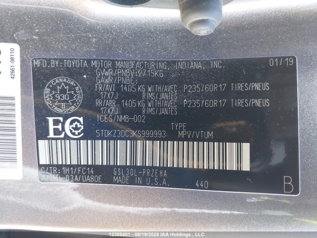 5TDKZ3DC3KS999993 Toyota 2gr-fks