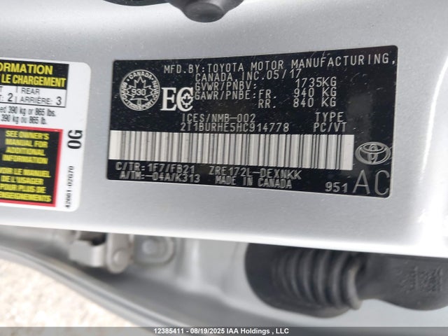 2T1BURHE5HC914778 Toyota 2zr-fe