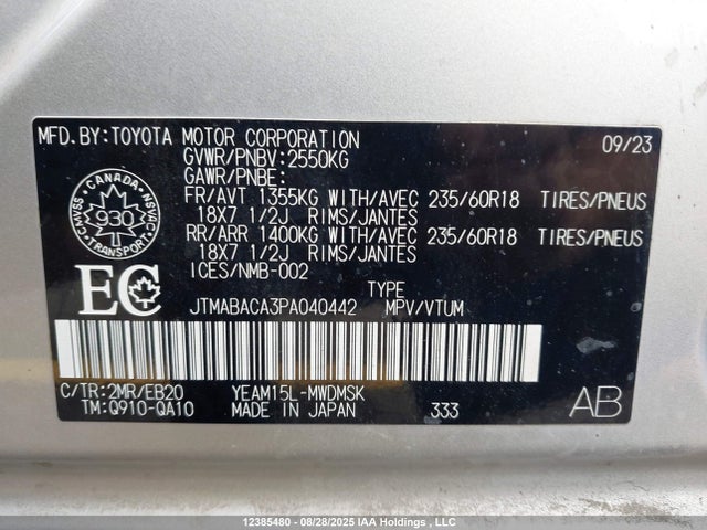 JTMABACA3PA040442 Toyota 1ym motor