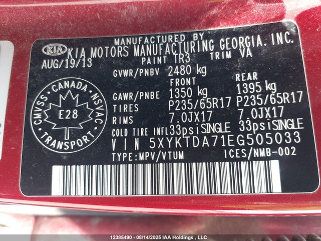 KIA gasoline 3.3 v6 gdi lambda ii 2014 5XYKTDA71EG505033 Image 9