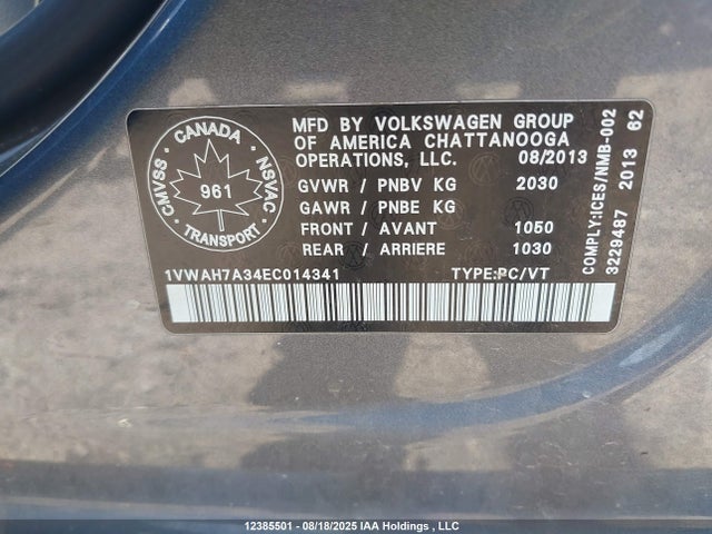 1VWAH7A34EC014341 Volkswagen 2014