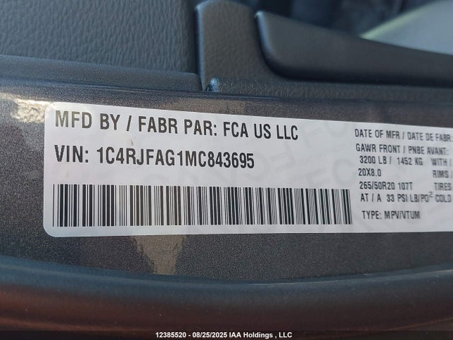 1C4RJFAG1MC843695 Jeep Grand Cherokee