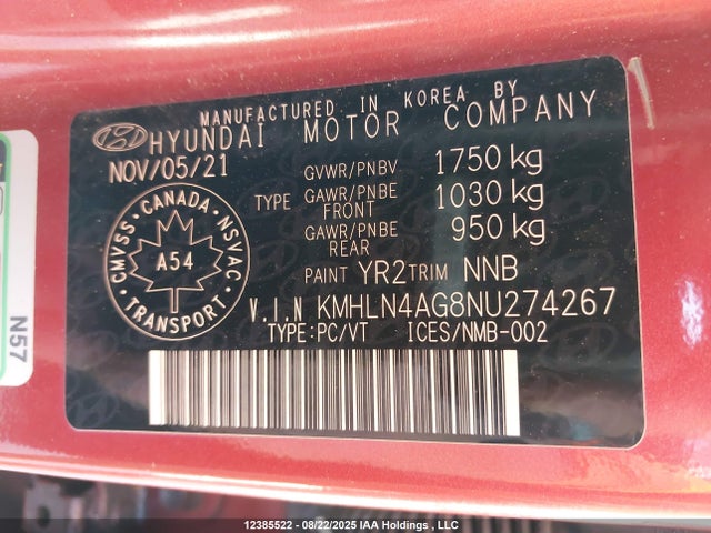 KMHLN4AG8NU274267 Hyundai mpi nu pe