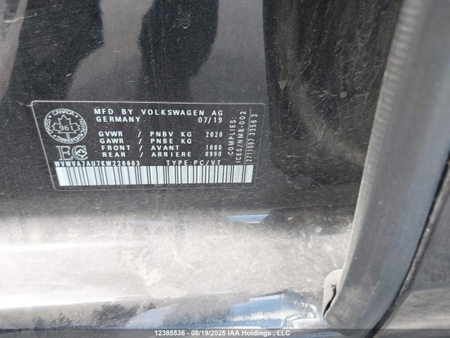 WVWVA7AU7KW226663 Volkswagen Golf R